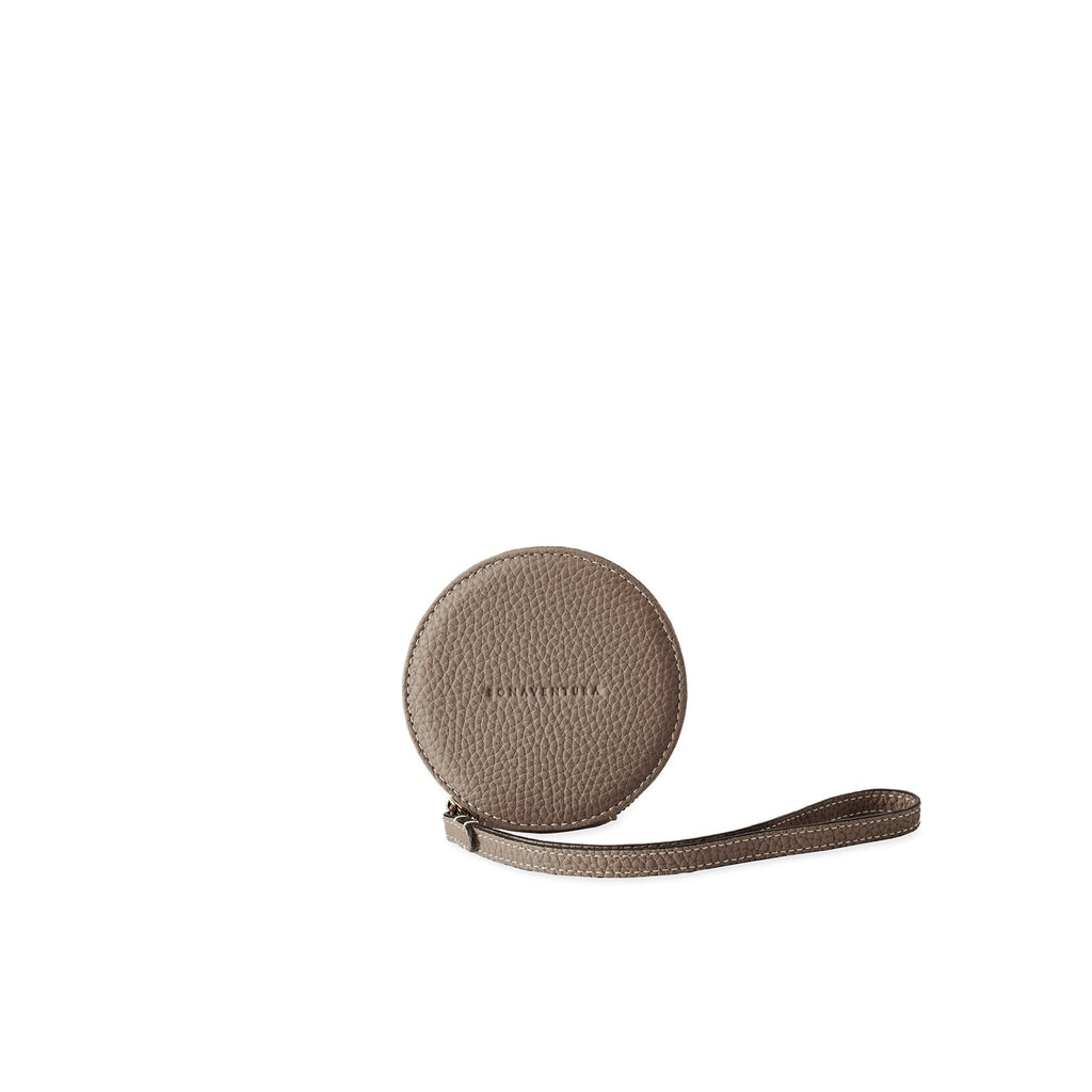 Gusseted Round Coin Case Shrink Leather (Etoupe)