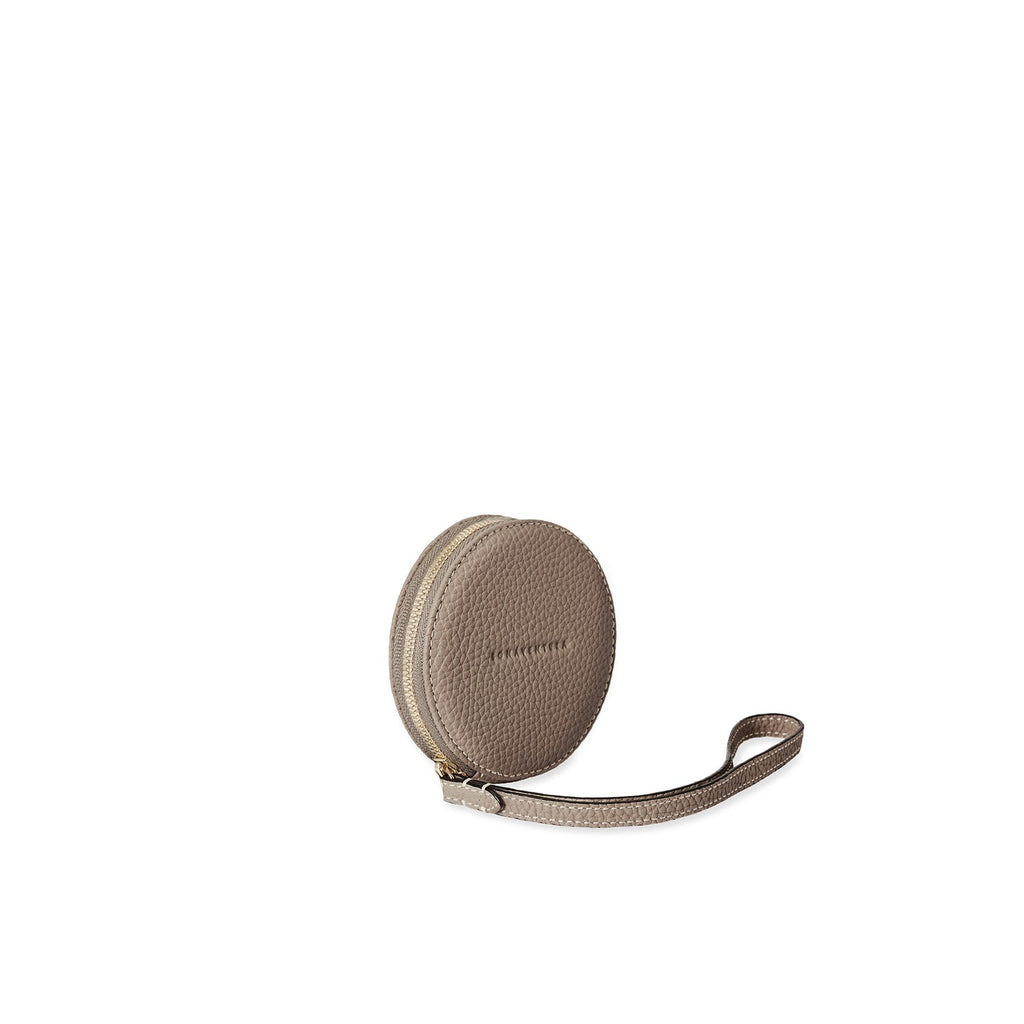 Gusseted Round Coin Case Shrink Leather (Etoupe)