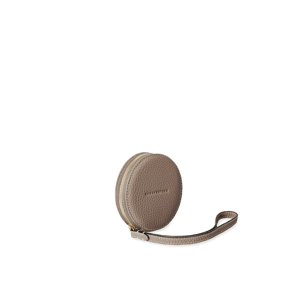 Gusseted Round Coin Case Shrink Leather (Etoupe)