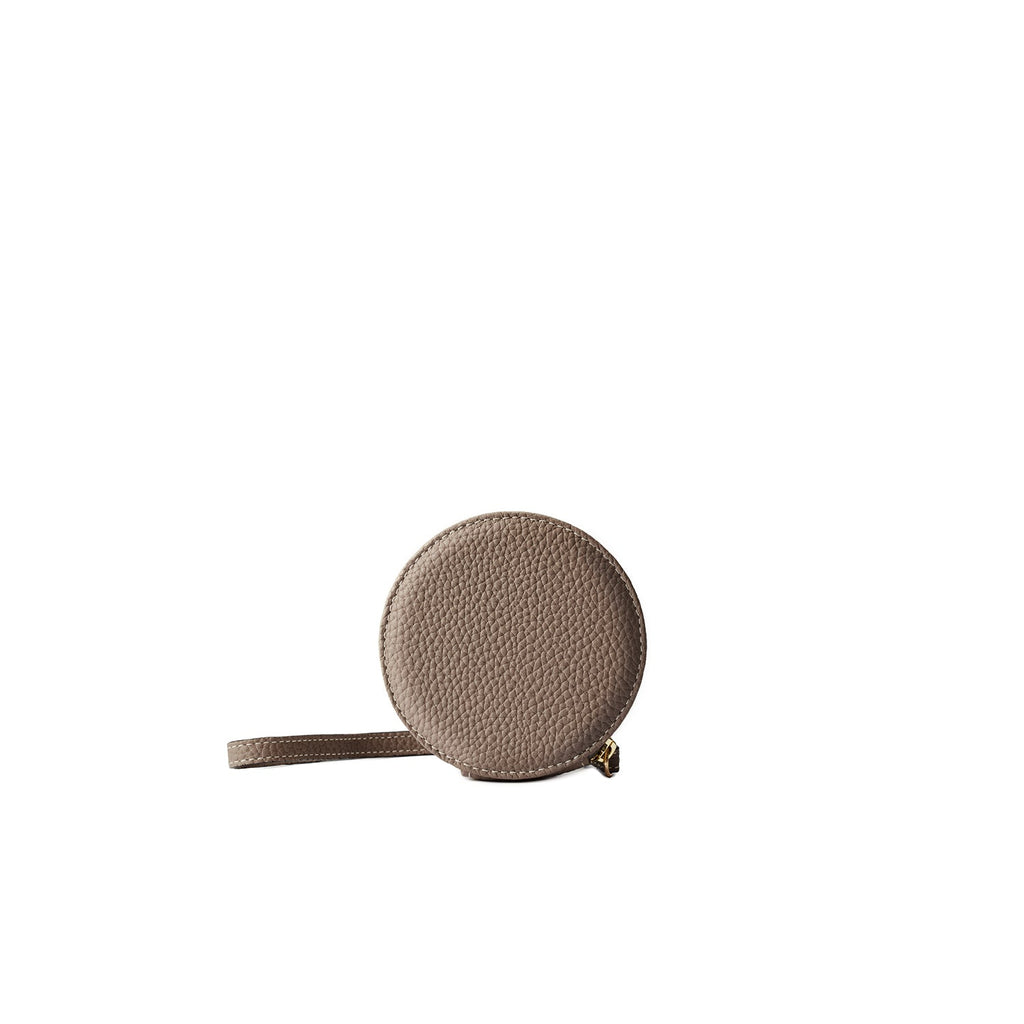 Gusseted Round Coin Case Shrink Leather (Etoupe)