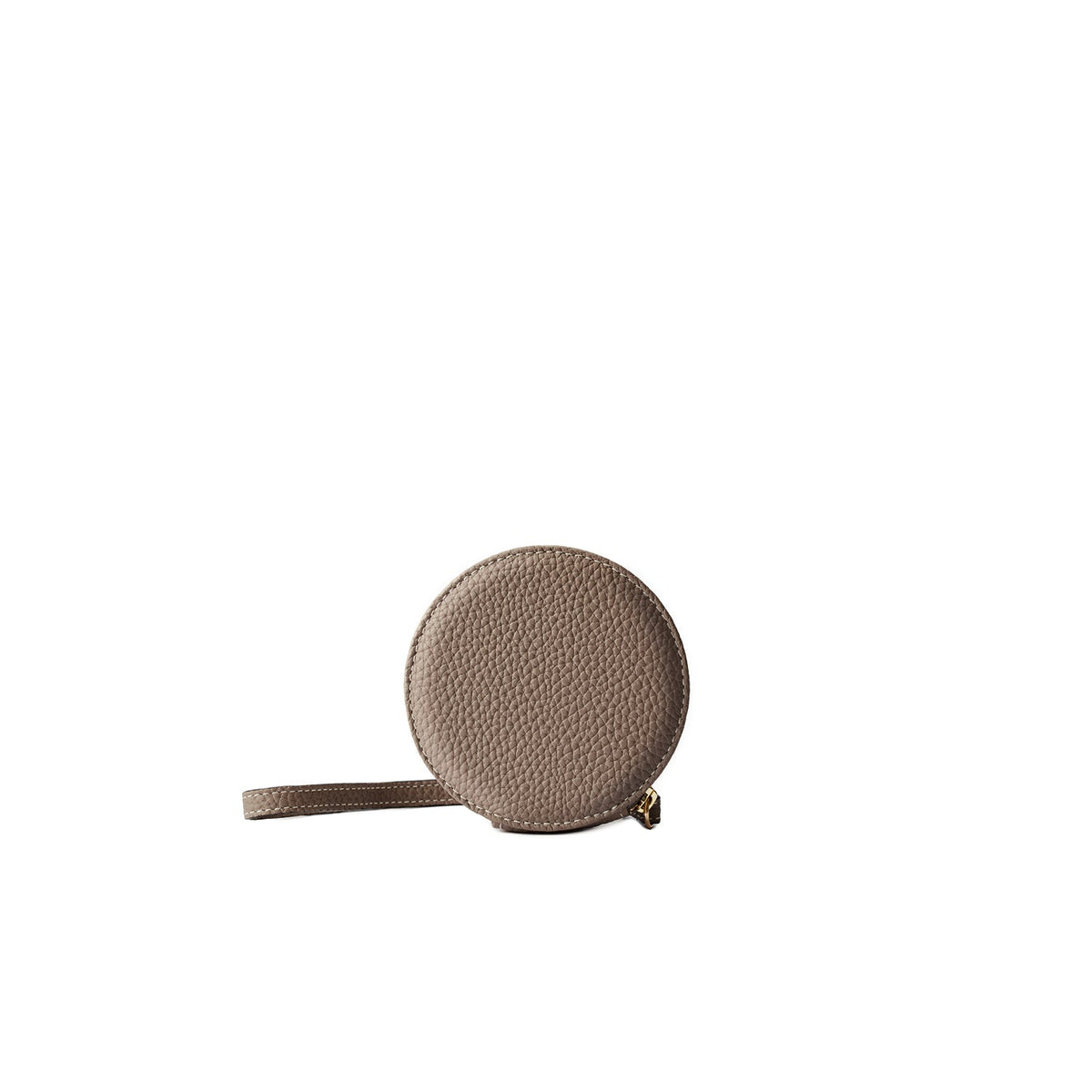 Gusseted Round Coin Case Shrink Leather (Etoupe)