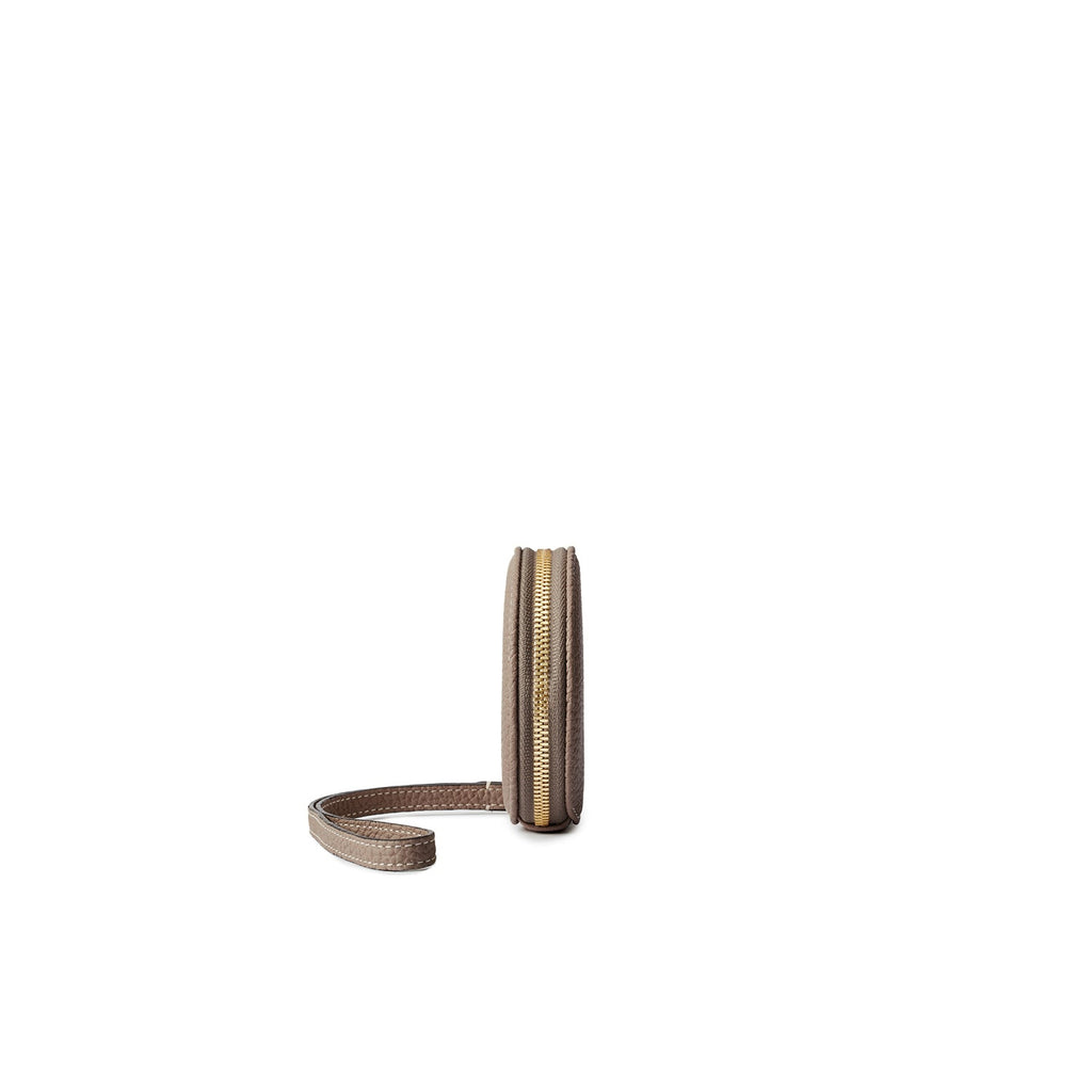 Gusseted Round Coin Case Shrink Leather (Etoupe)