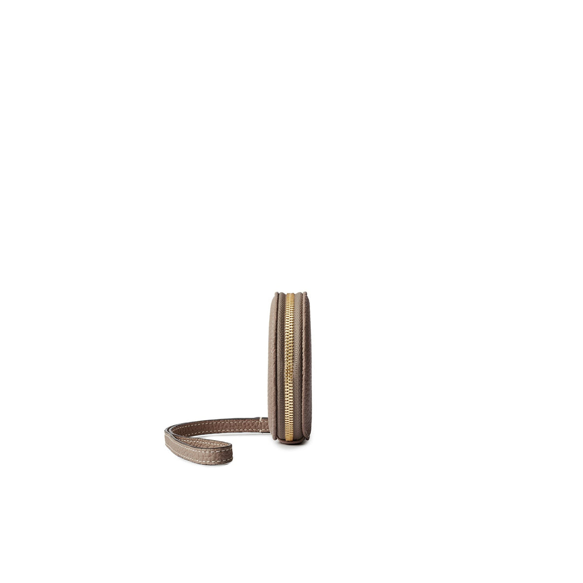 Gusseted Round Coin Case Shrink Leather (Etoupe)