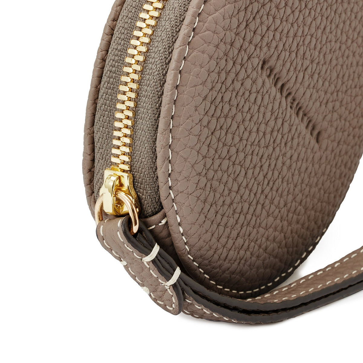 Gusseted Round Coin Case Shrink Leather (Etoupe)