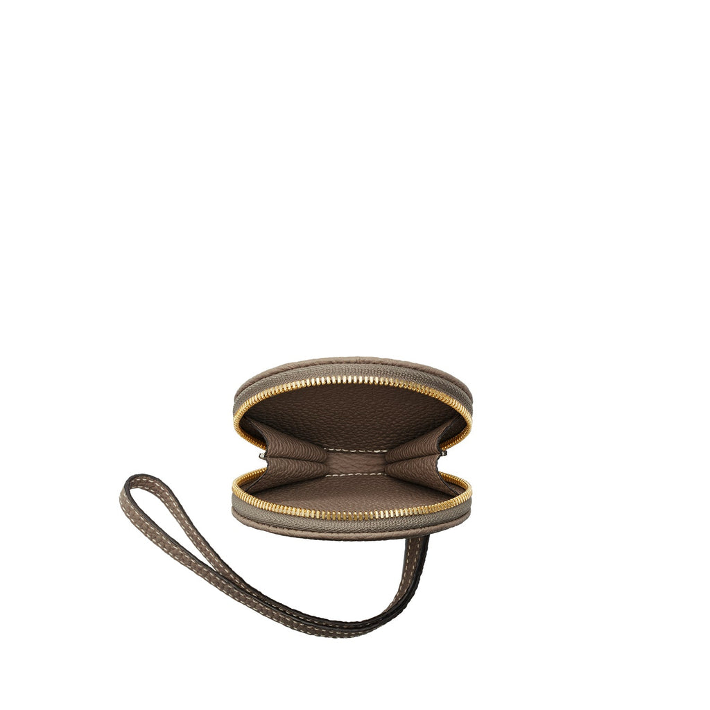 Gusseted Round Coin Case Shrink Leather (Etoupe)
