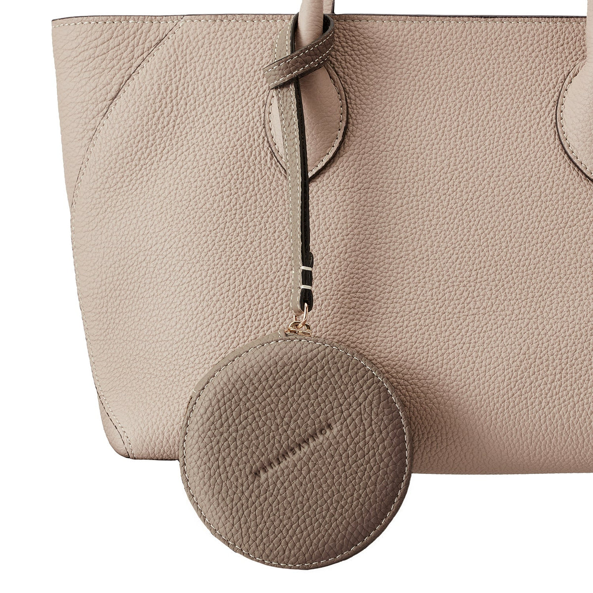 Gusseted Round Coin Case Shrink Leather (Etoupe)