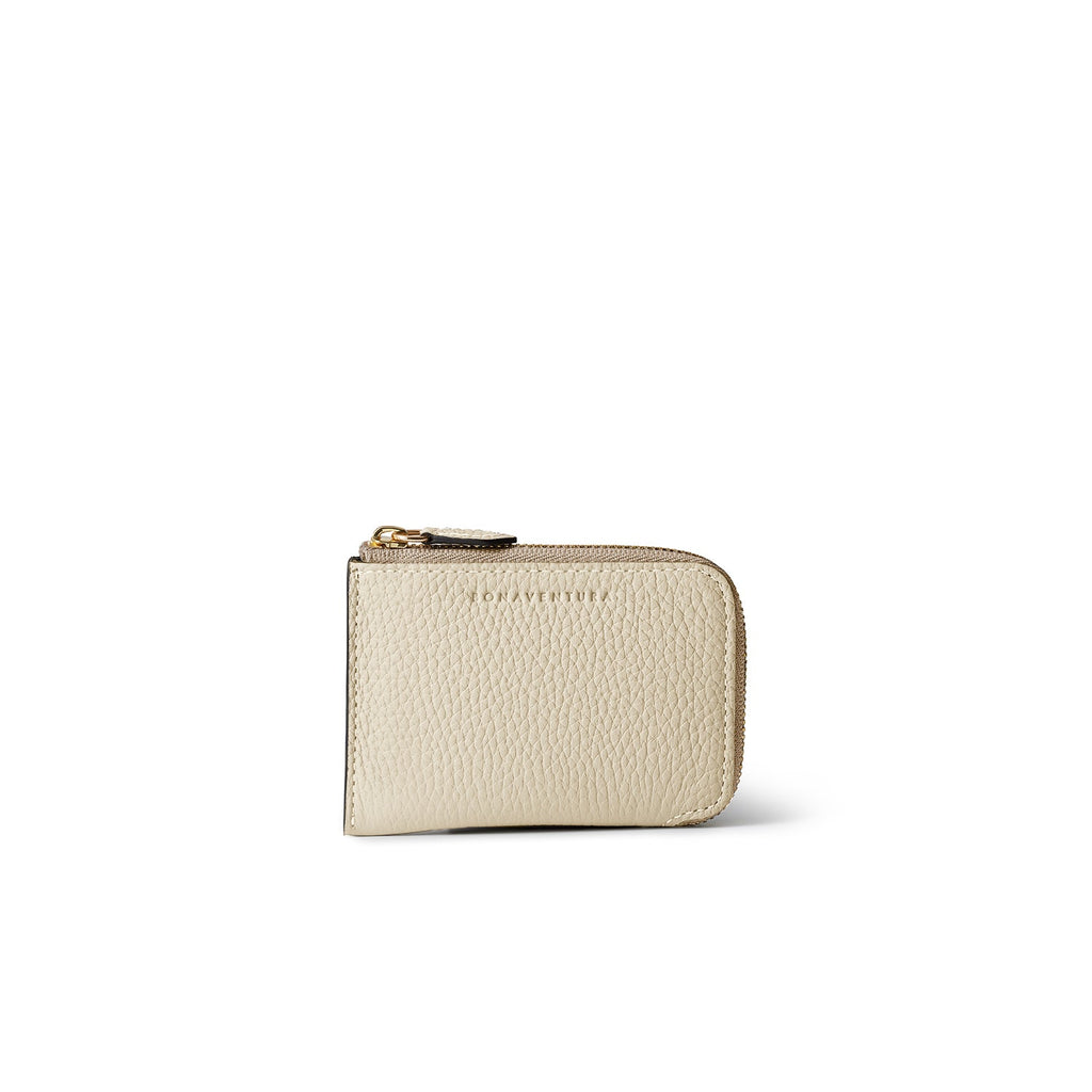 Square Card Coin Case Shrink Leather (Ivory × Etoupe)
