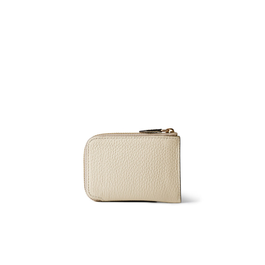 Square Card Coin Case Shrink Leather (Ivory × Etoupe)