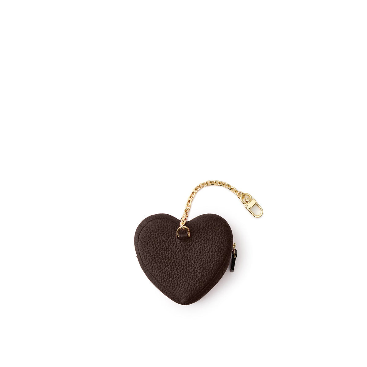 Heart Mini Pouch with Chain Shrink Leather (Chocolate Brown)