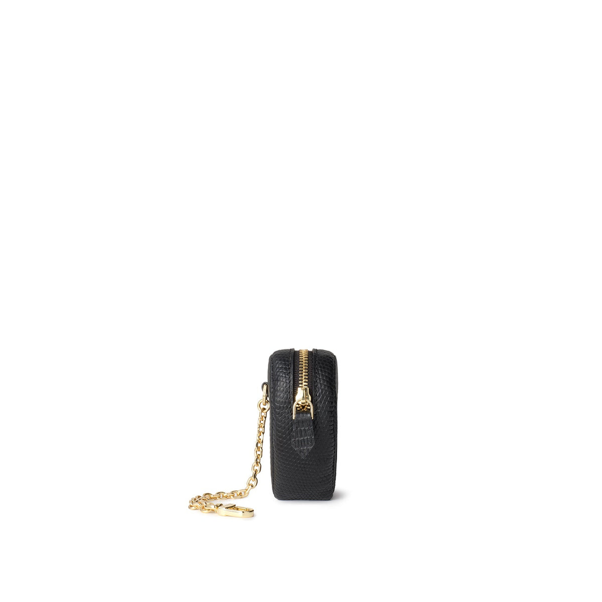 Heart Mini Pouch with Chain Embossed Lizard Leather (Black)