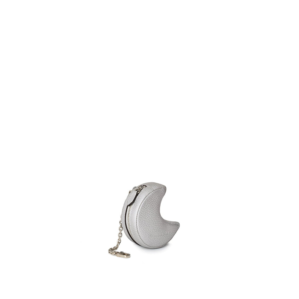 Moon Mini Pouch with Chain Shrink Leather (Silver)