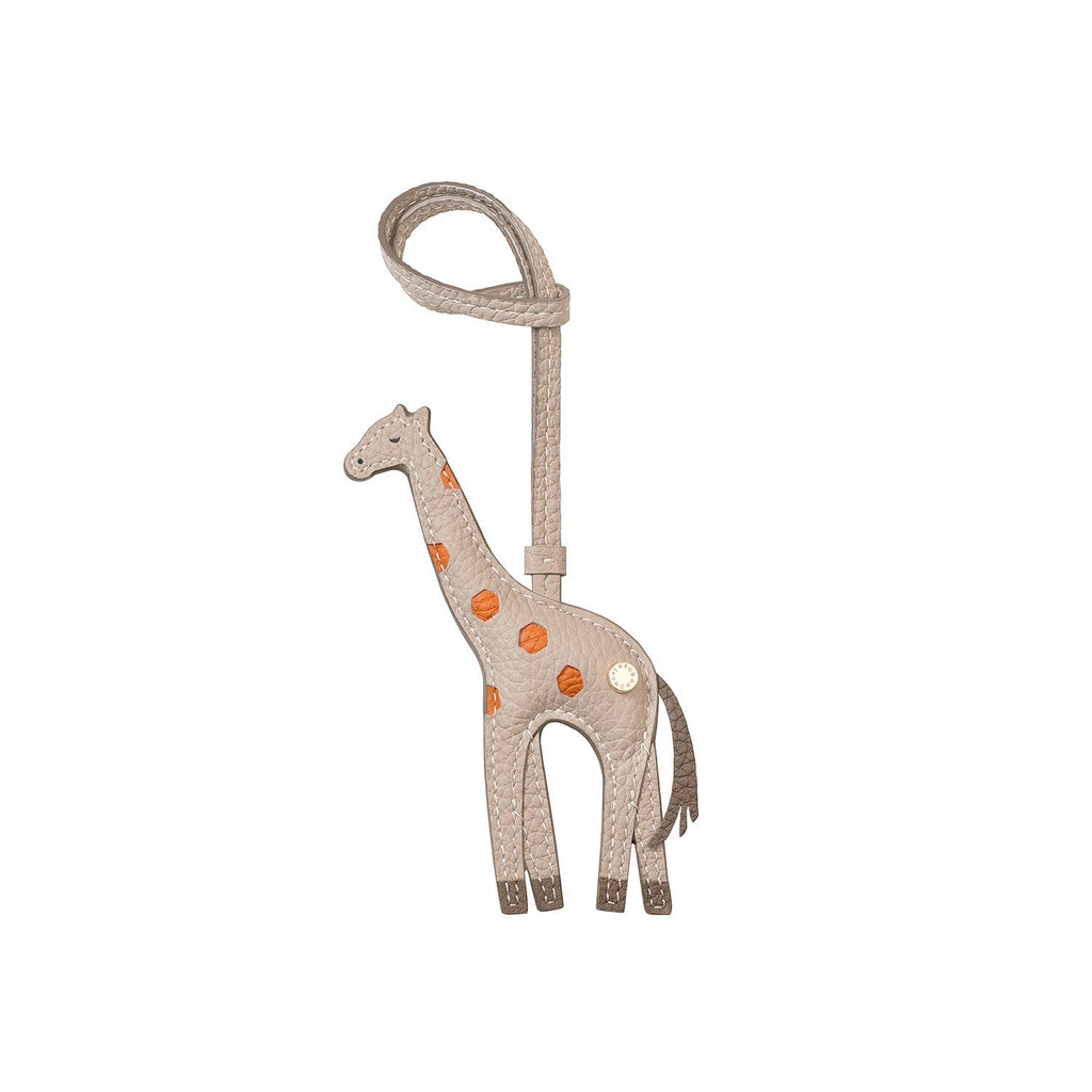 Animal Charm Giraffe Shrink Leather (Greige × Orange)
