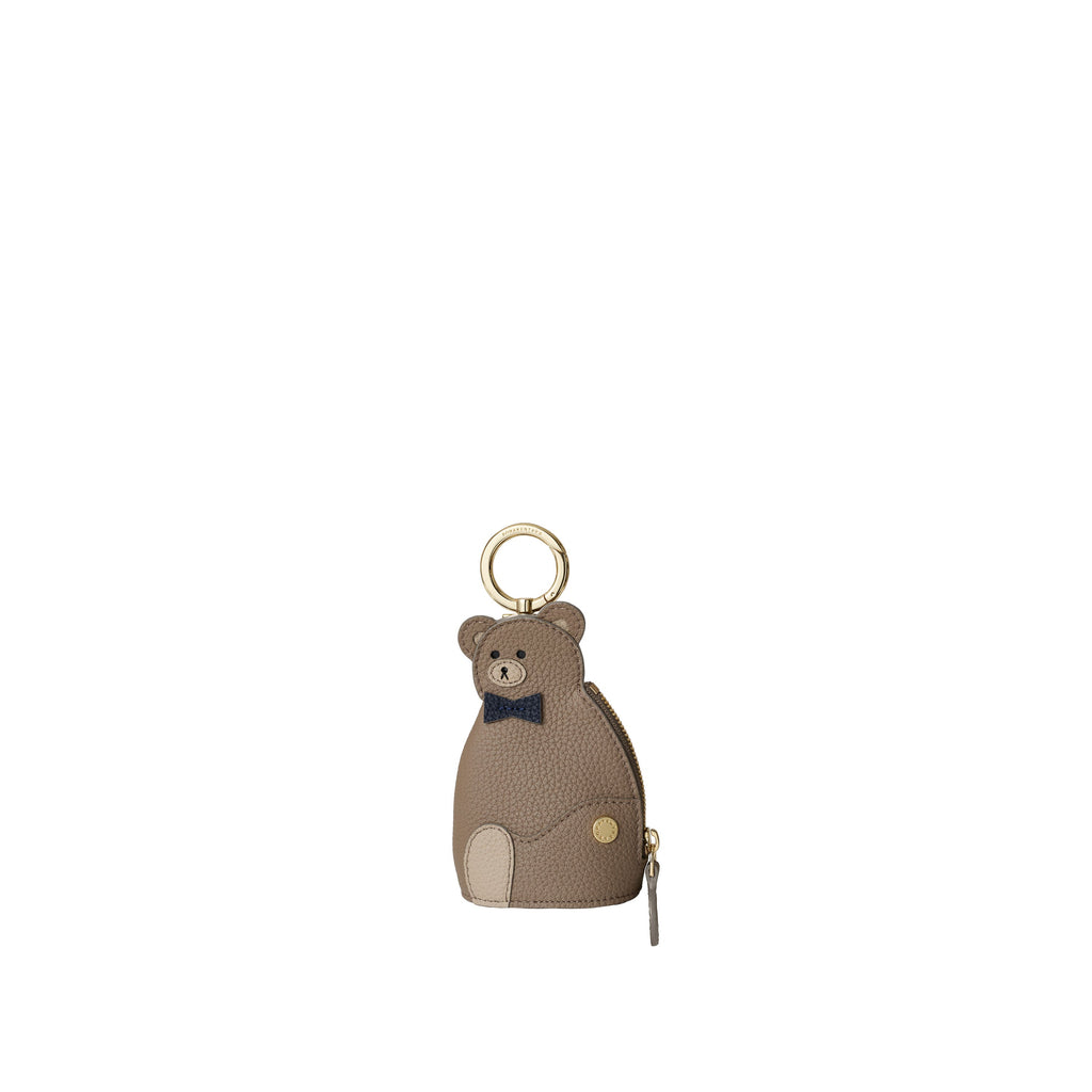 Bear Purse Charm Shrink Leather (Etoupe × Navy)