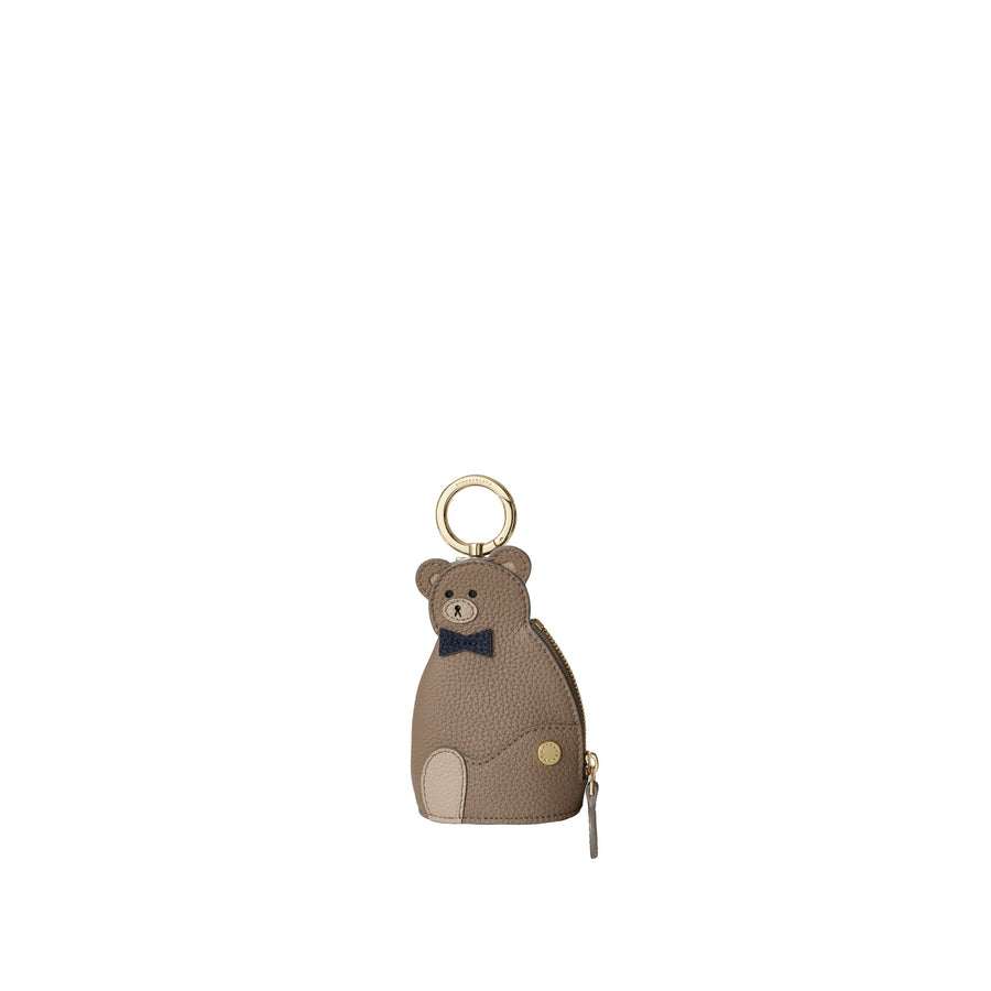 Bear Purse Charm Shrink Leather (Etoupe × Navy)