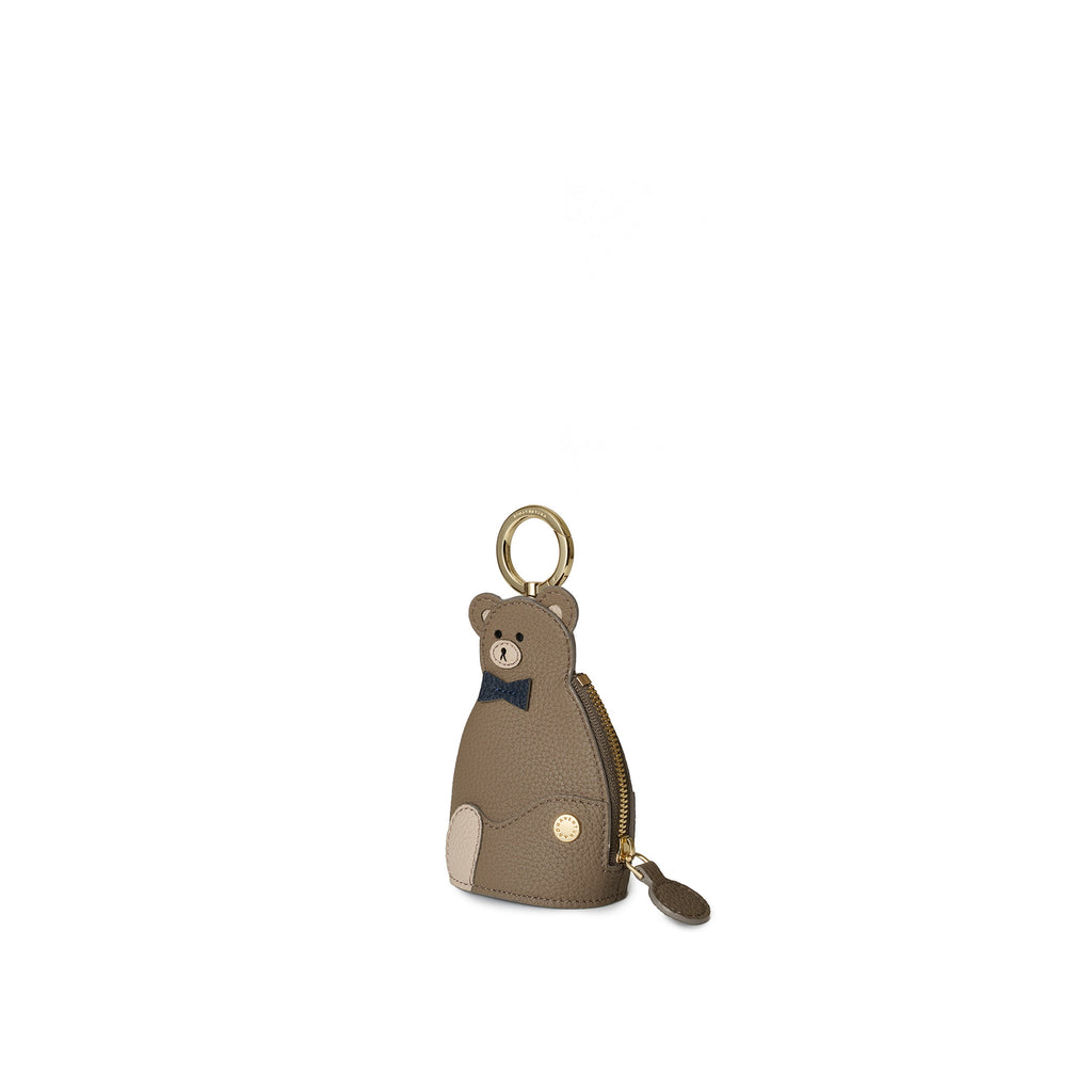 Bear Purse Charm Shrink Leather (Etoupe × Navy)