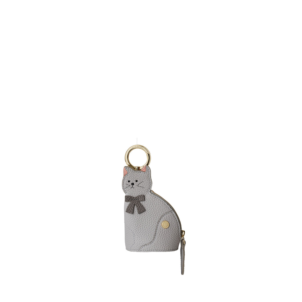 Cat Purse Charm Shrink Leather (True Gray × Charcoal Gray)