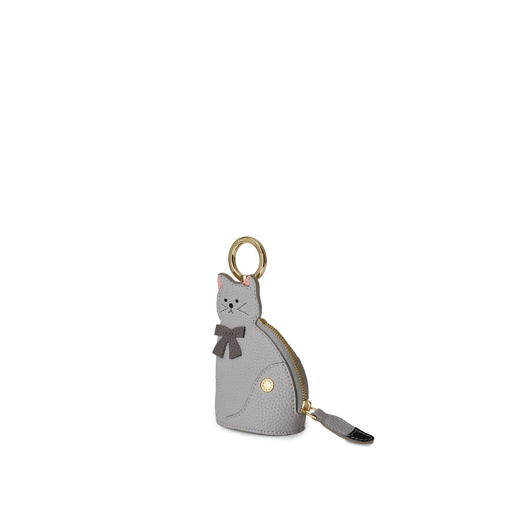 Cat Purse Charm Shrink Leather (True Gray × Charcoal Gray)