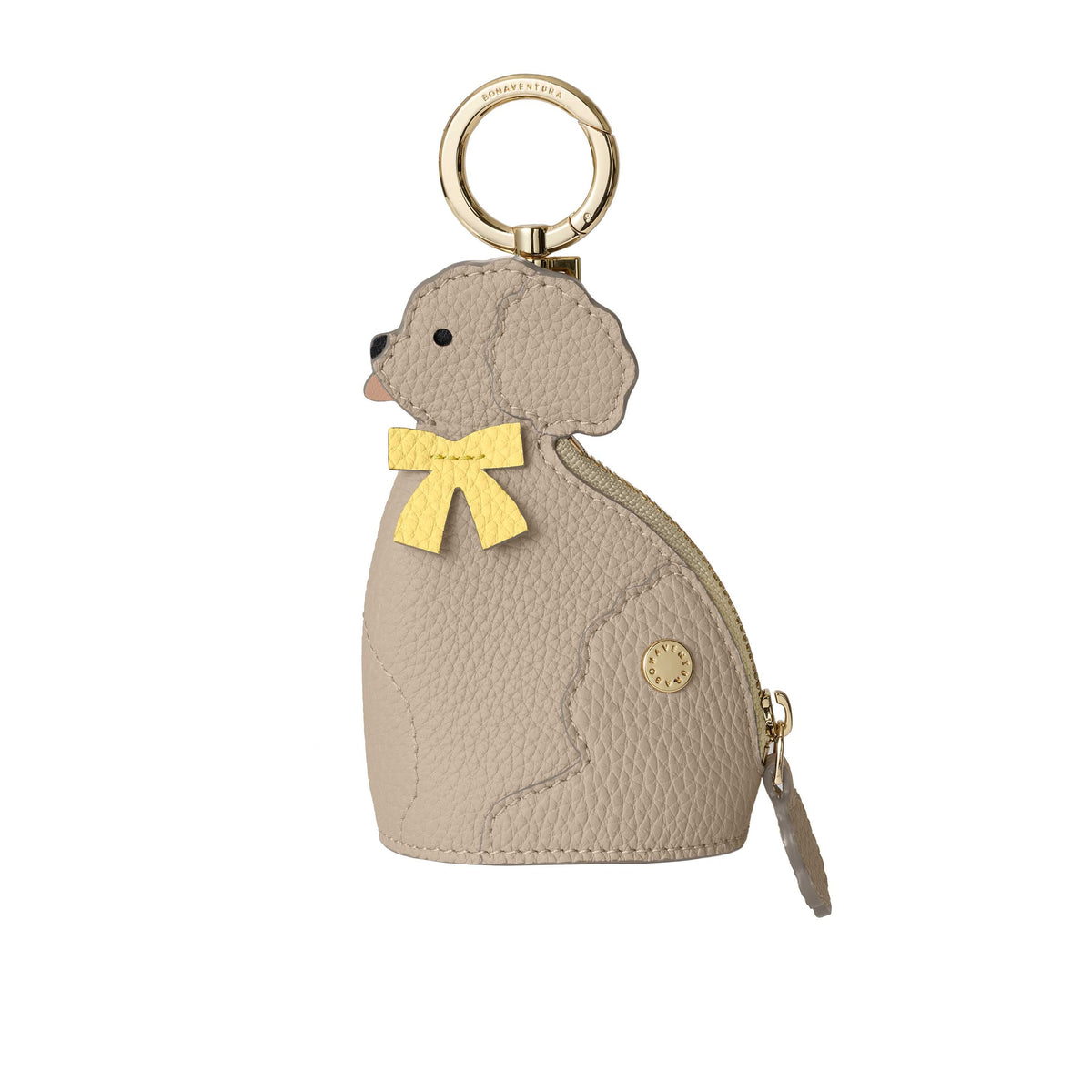 Poodle Purse Charm Shrink Leather (Greige × Yellow)