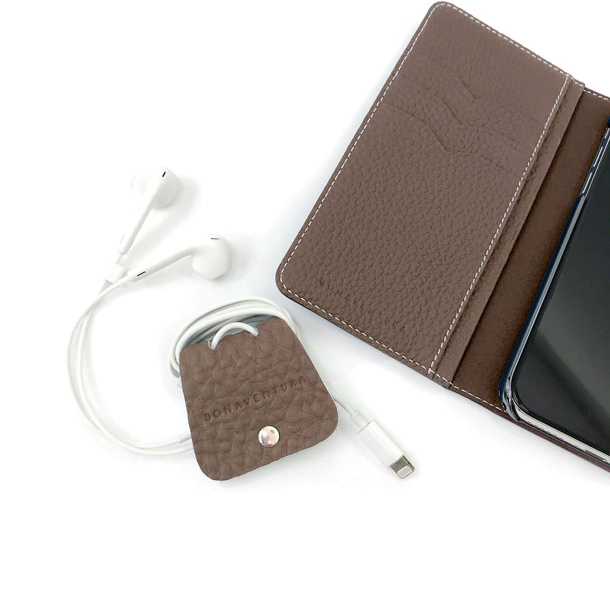 Cable Holder Shrink Leather (Etoupe)