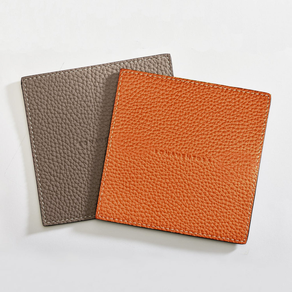 Reversible Square Coaster Set Shrink Leather (Etoupe × Orange)