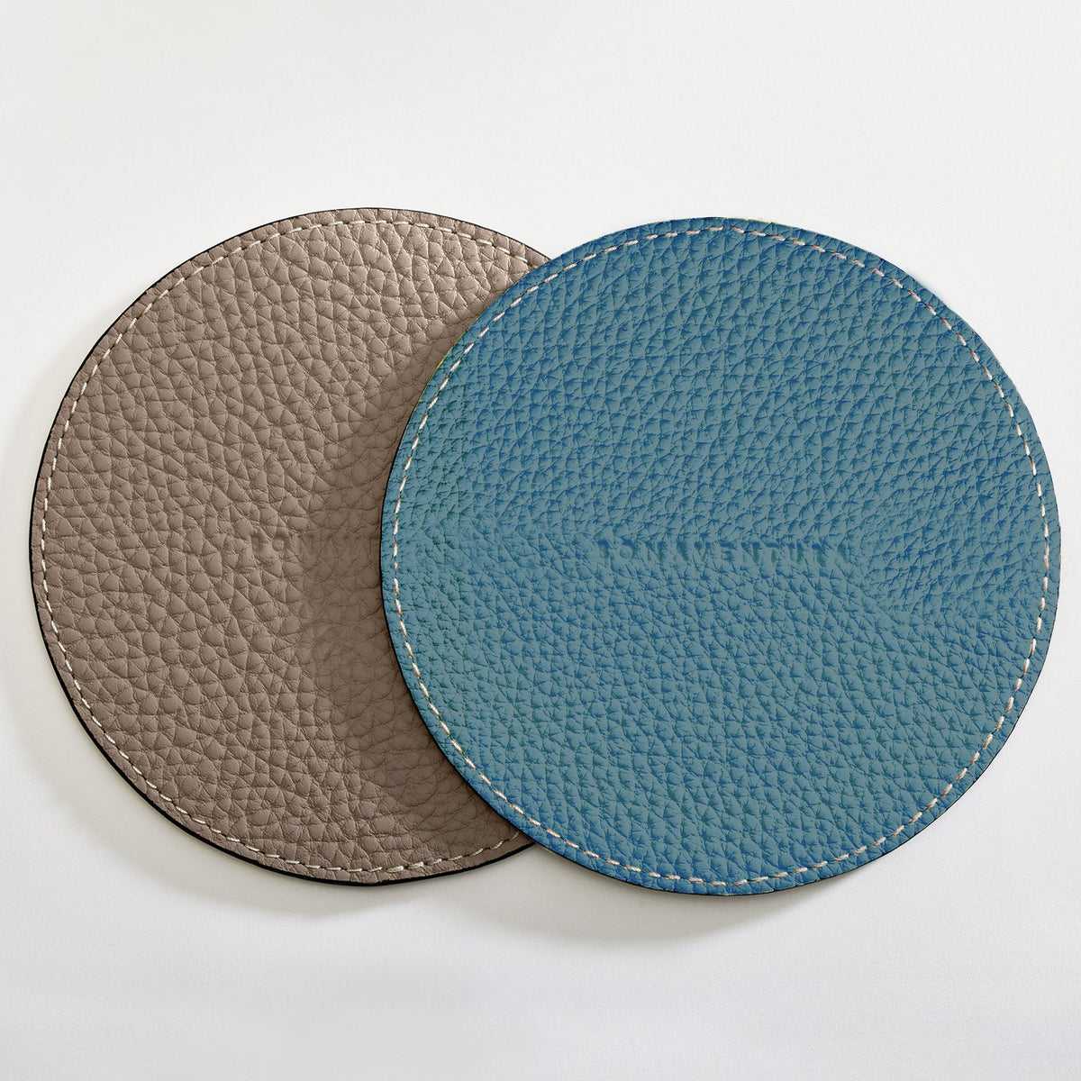 Reversible Round Coaster Set Shrink Leather (Etoupe × Blue Cyan)