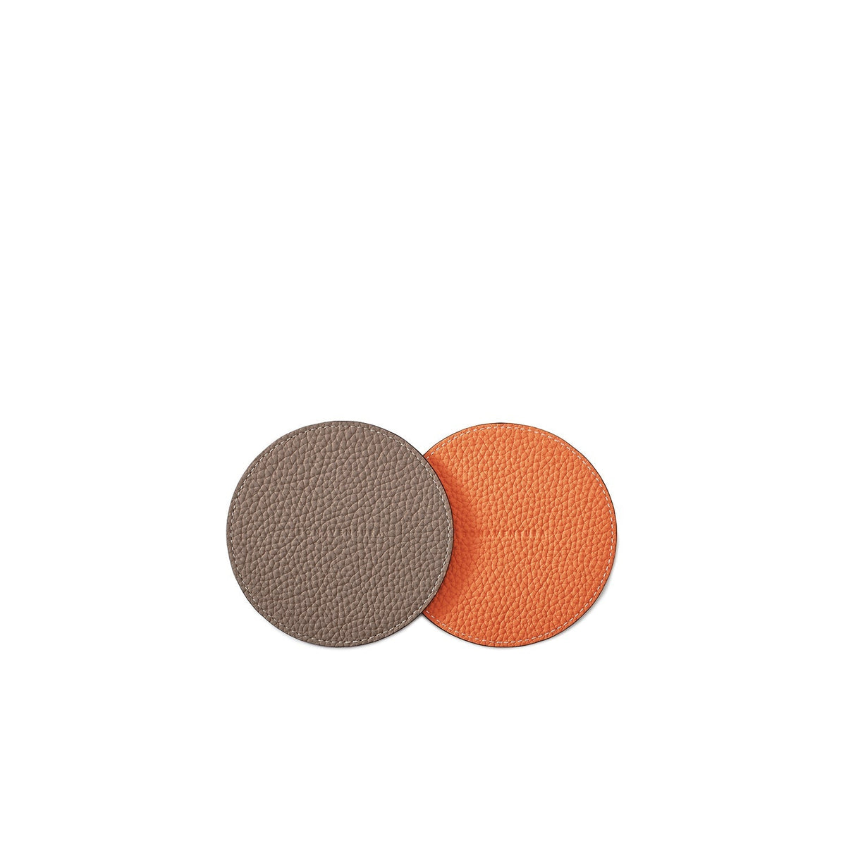 Reversible Round Coaster Set Shrink Leather (Etoupe × Orange)