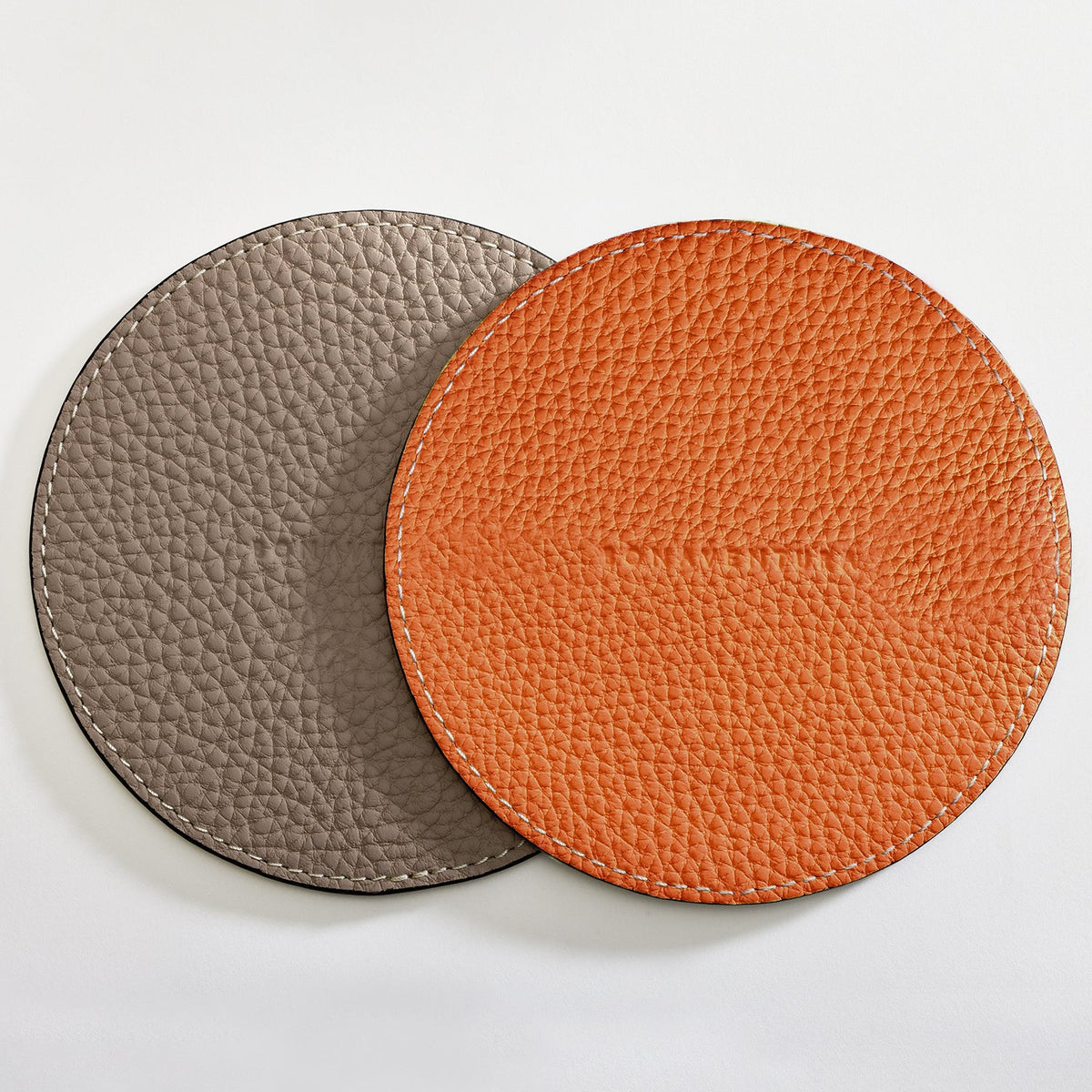 Reversible Round Coaster Set Shrink Leather (Etoupe × Orange)