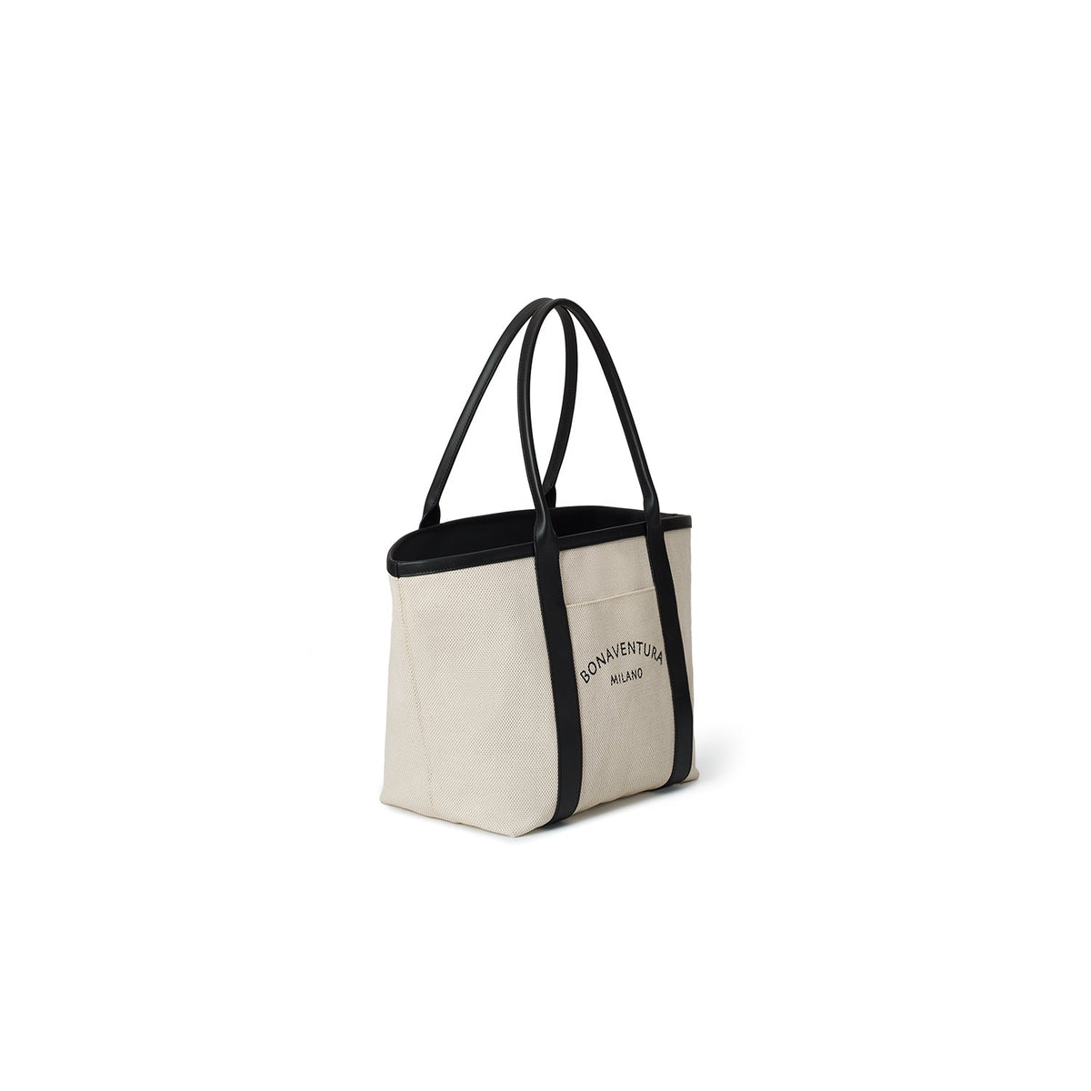 Canvas Leather Combination Tote Bag (Ivory × Black)