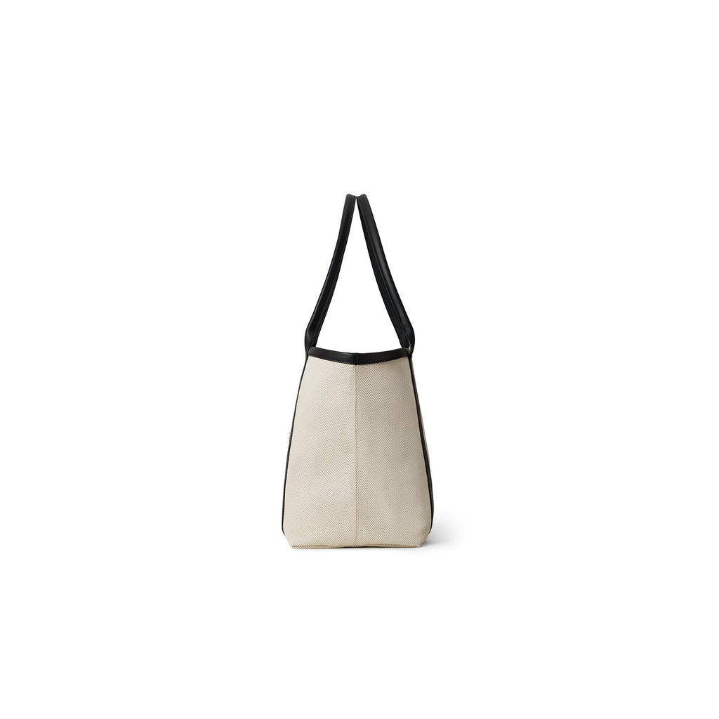 Canvas Leather Combination Tote Bag (Ivory × Black)