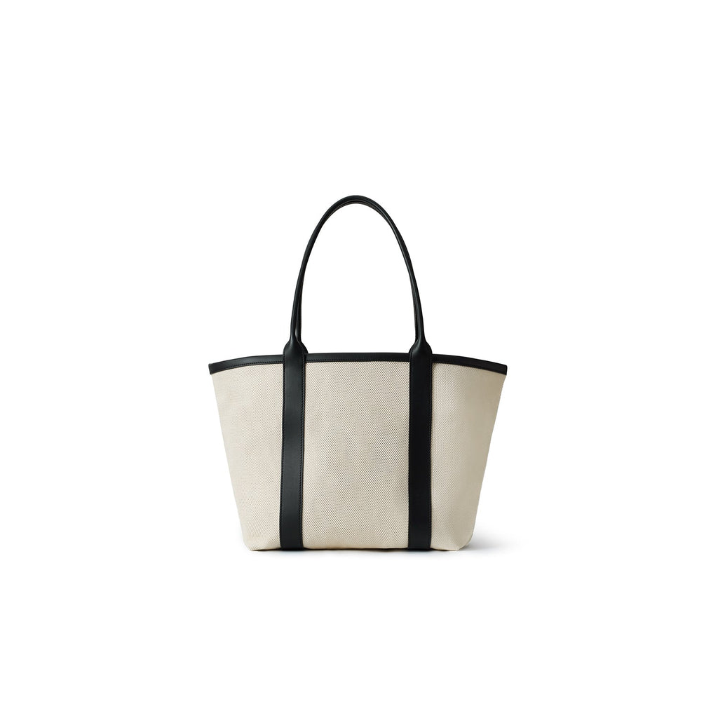 Canvas Leather Combination Tote Bag (Ivory × Black)