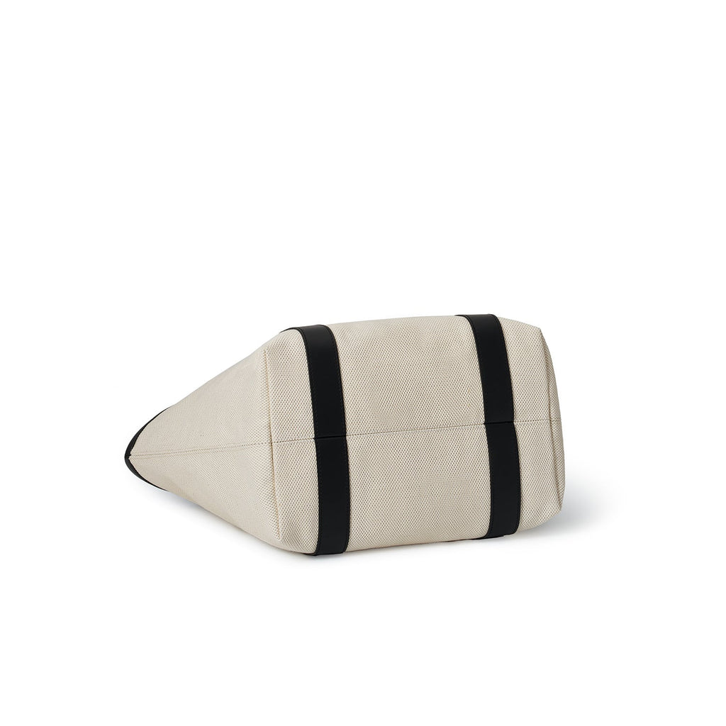 Canvas Leather Combination Tote Bag (Ivory × Black)