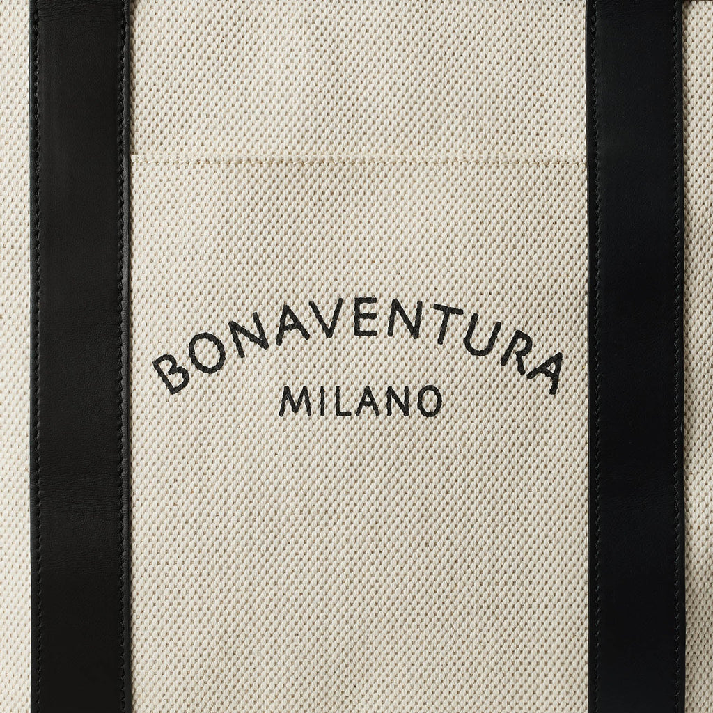 Canvas Leather Combination Tote Bag (Ivory × Black)
