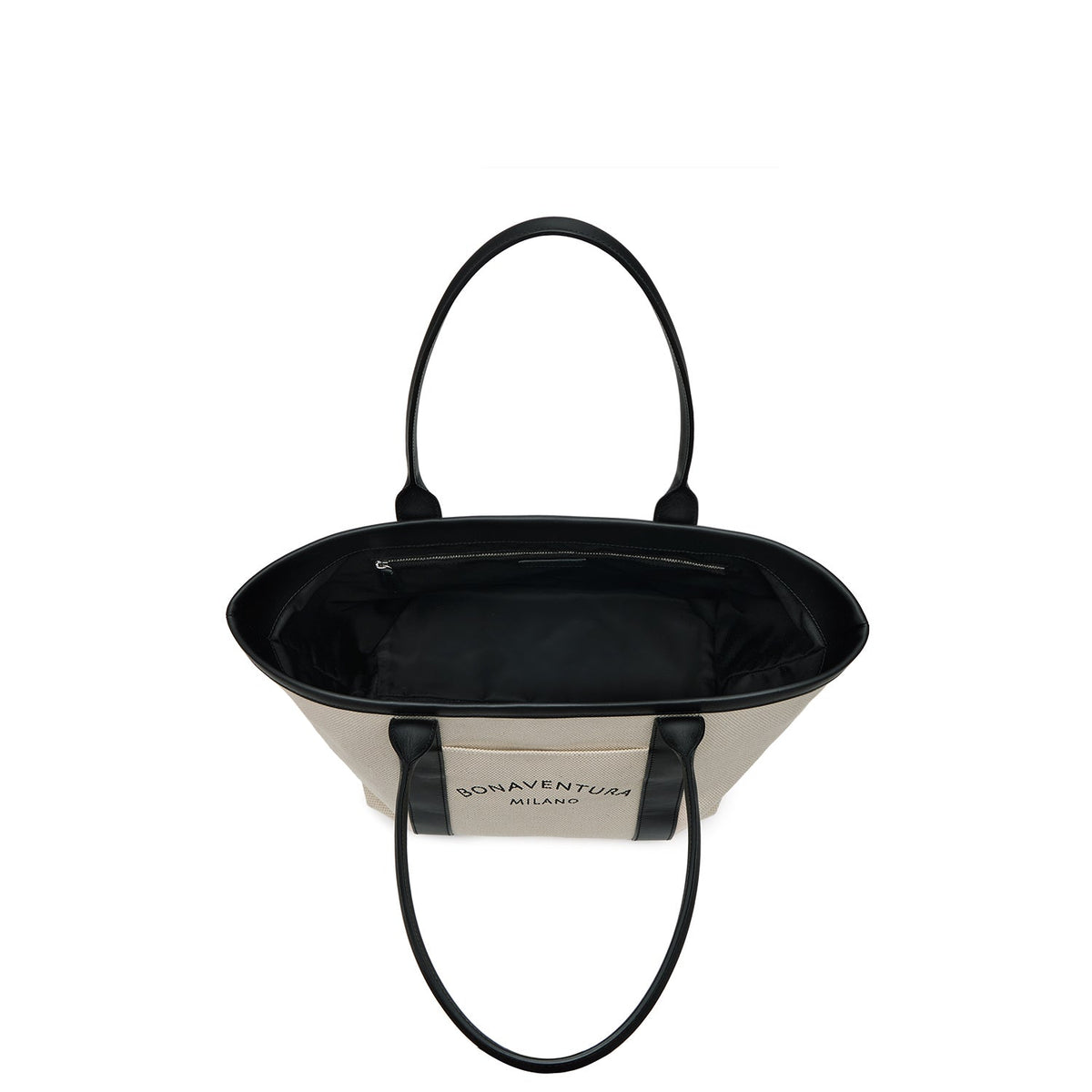 Canvas Leather Combination Tote Bag (Ivory × Black)