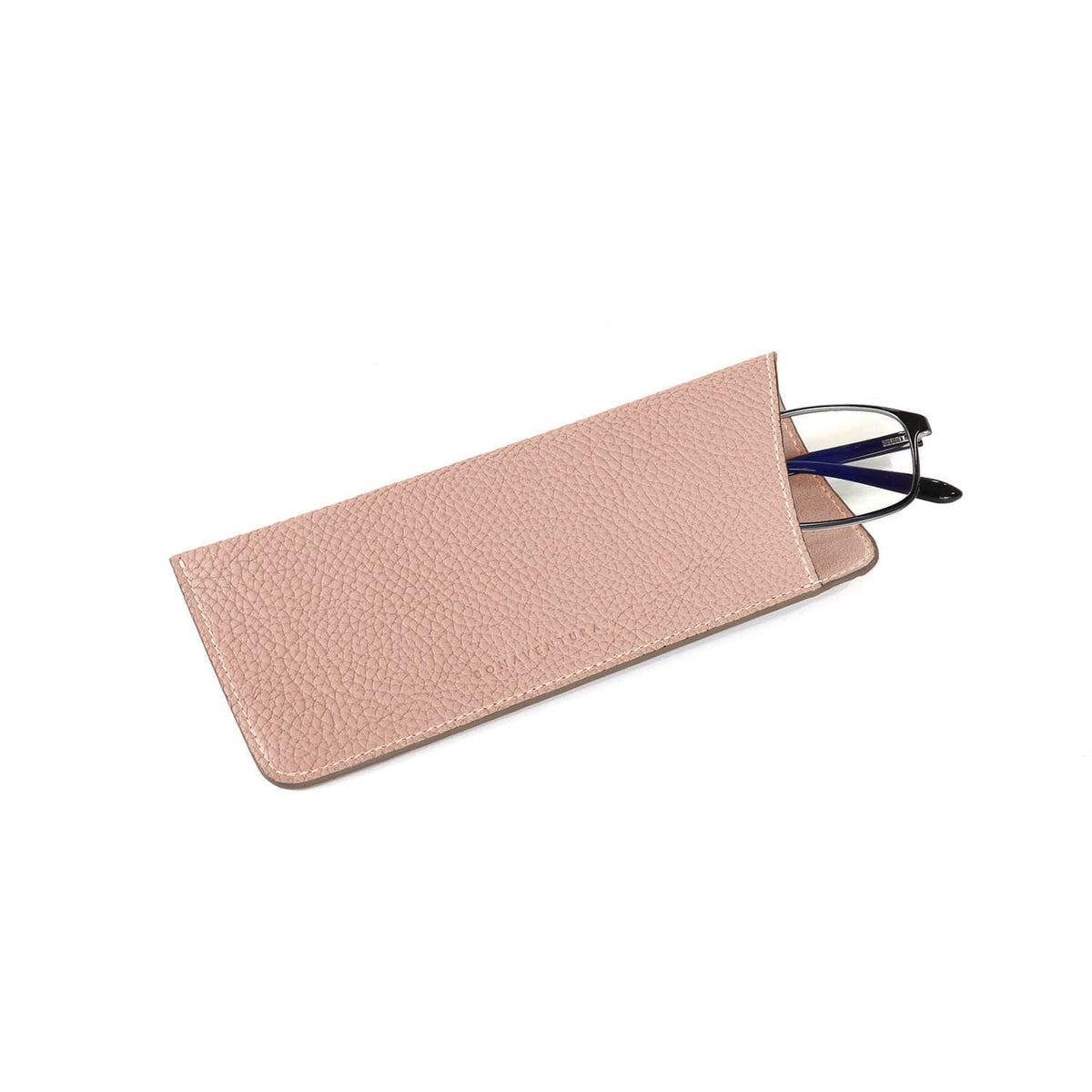 Eyeglass Case Shrink Leather (Almond Pink × True Gray (Etoupe edge paint))