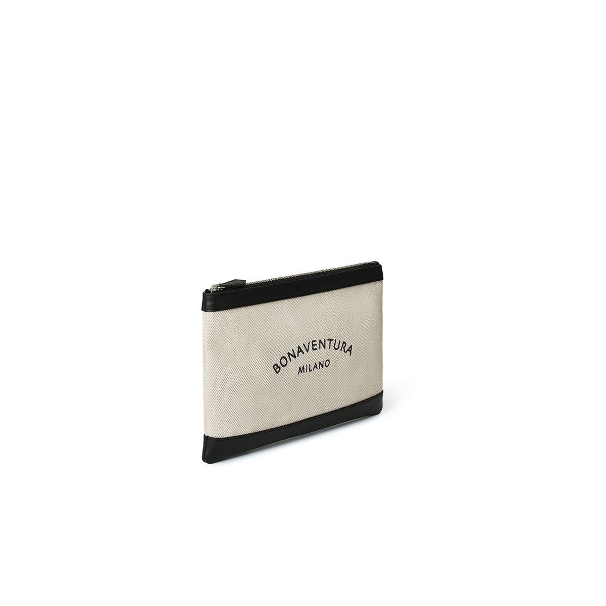 Canvas Leather Combination Pouch (Ivory × Black)
