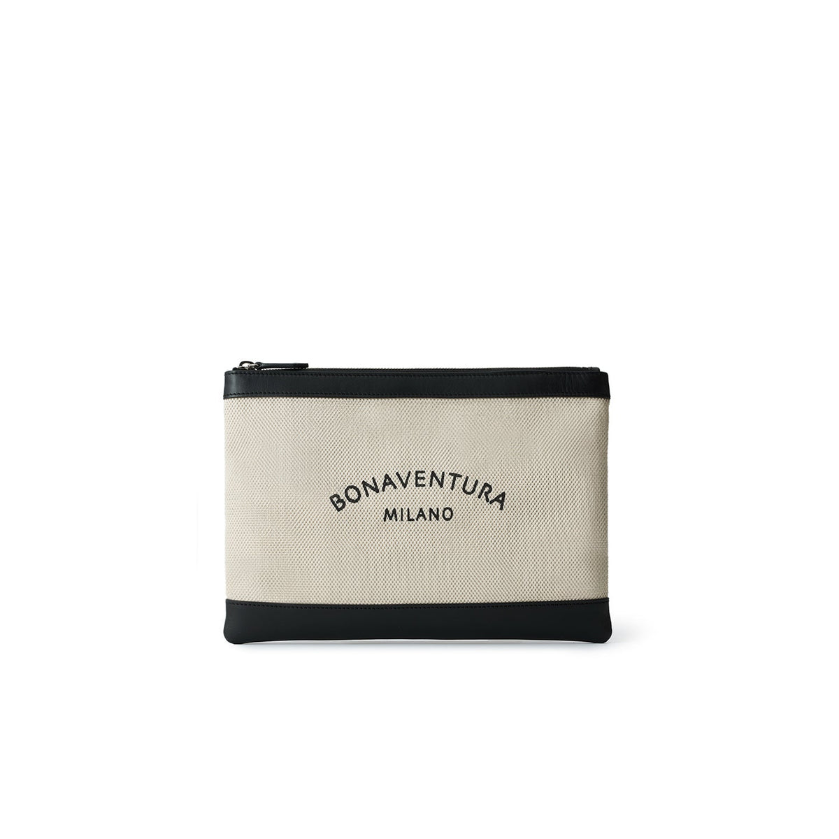 Canvas Leather Combination Pouch (Ivory × Black)
