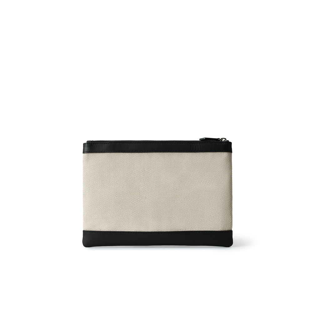Canvas Leather Combination Pouch (Ivory × Black)