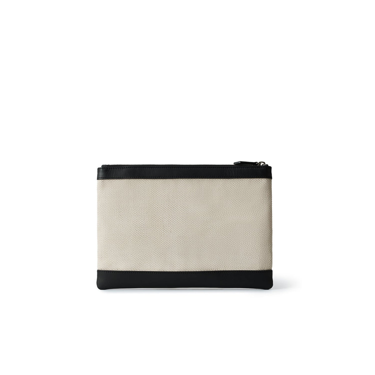 Canvas Leather Combination Pouch (Ivory × Black)