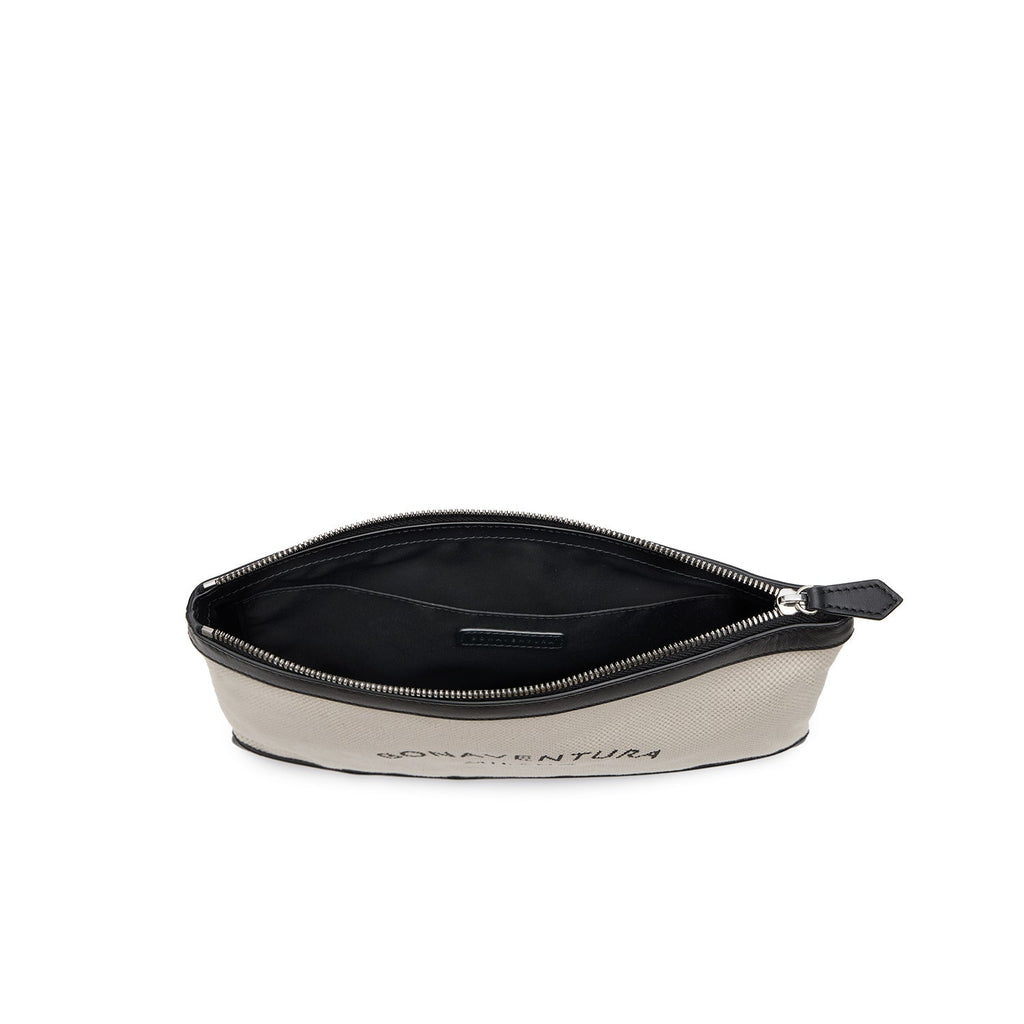 Canvas Leather Combination Pouch (Ivory × Black)