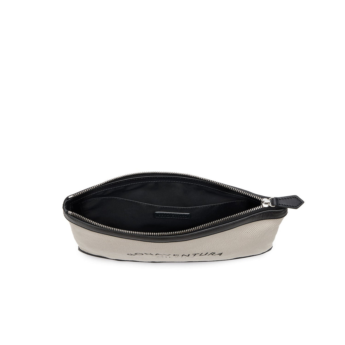 Canvas Leather Combination Pouch (Ivory × Black)
