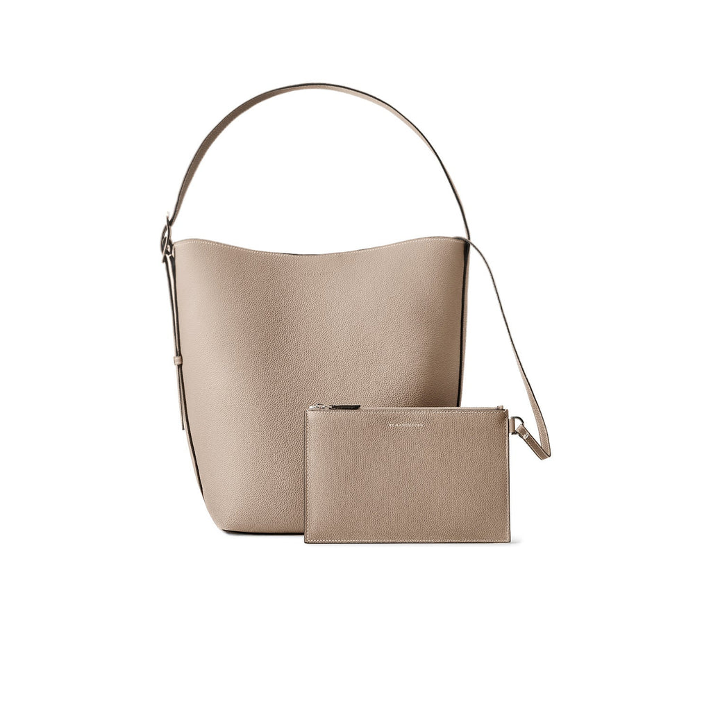 Mina Open Bucket Bag Shrink Leather (Greige - Medium)