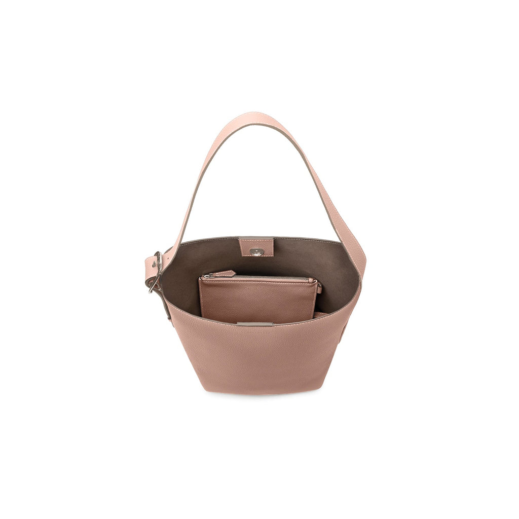 Mina Open Bucket Bag Shrink Leather (Almond Pink (Etoupe edge paint) - Small)