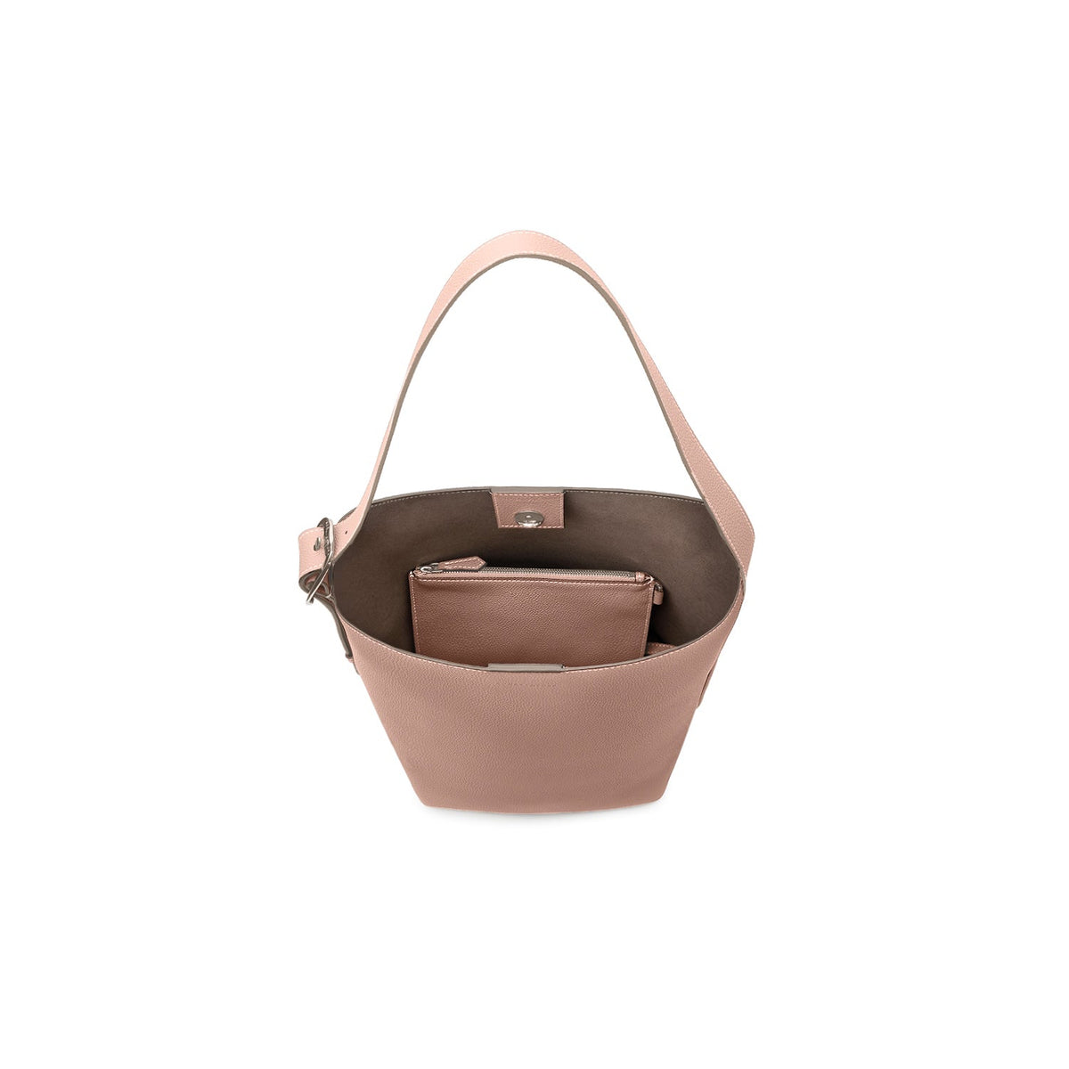 Mina Open Bucket Bag Shrink Leather (Almond Pink (Etoupe edge paint) - Small)