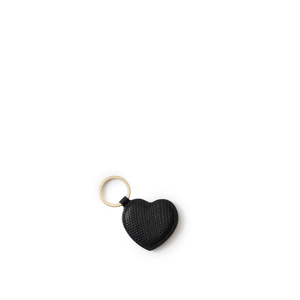 Heart Keychain Embossed Lizard Leather (Black)