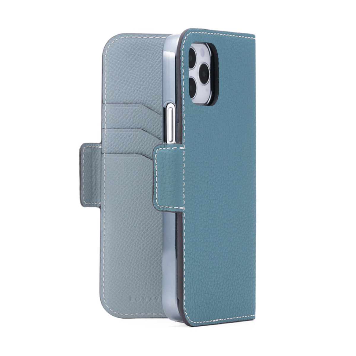 iPhone 12 / 12 Pro Stand Diary Case Shrink Leather (Blue Cyan × Blue Lin)