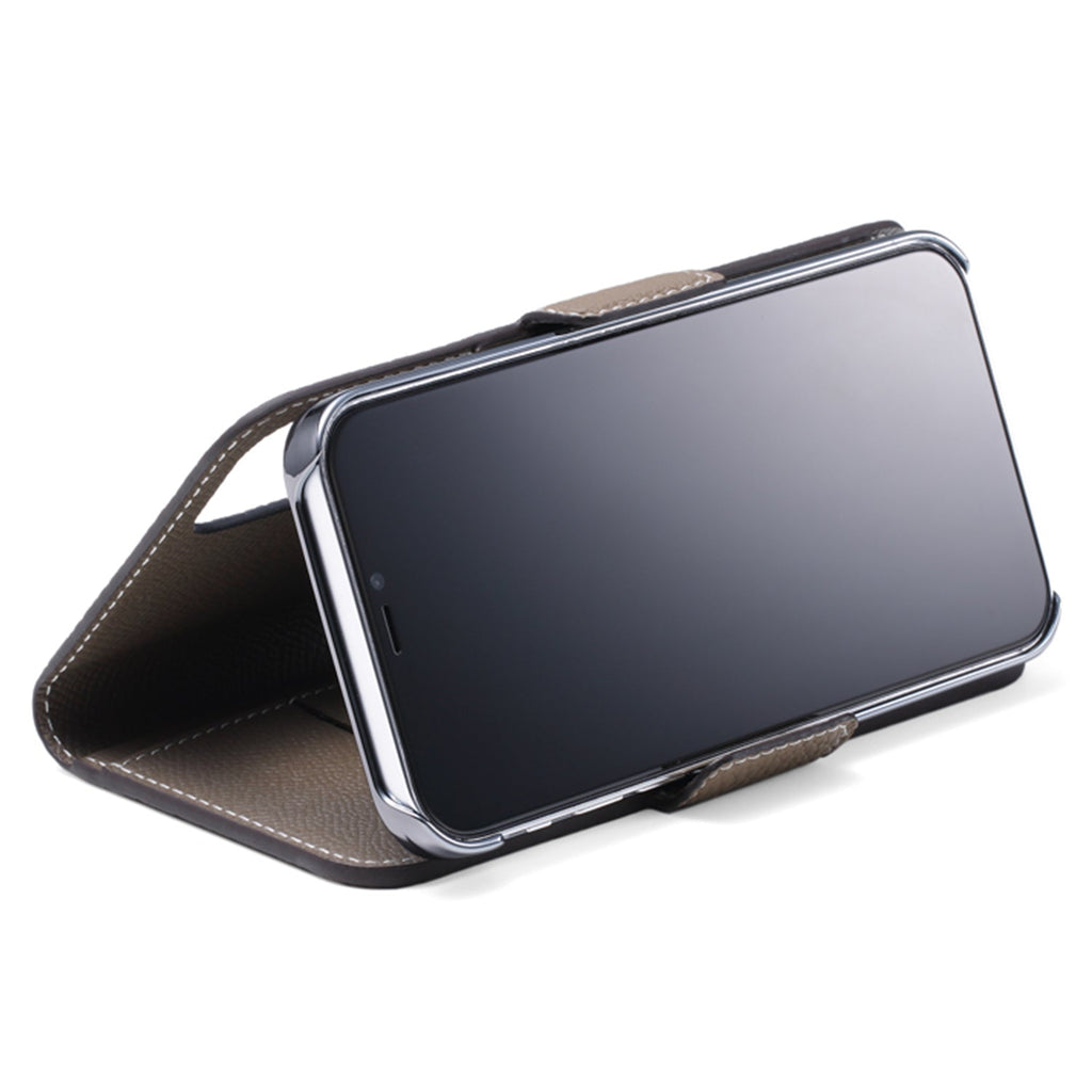 iPhone 12 / 12 Pro Stand Diary Case Shrink Leather (Etoupe)