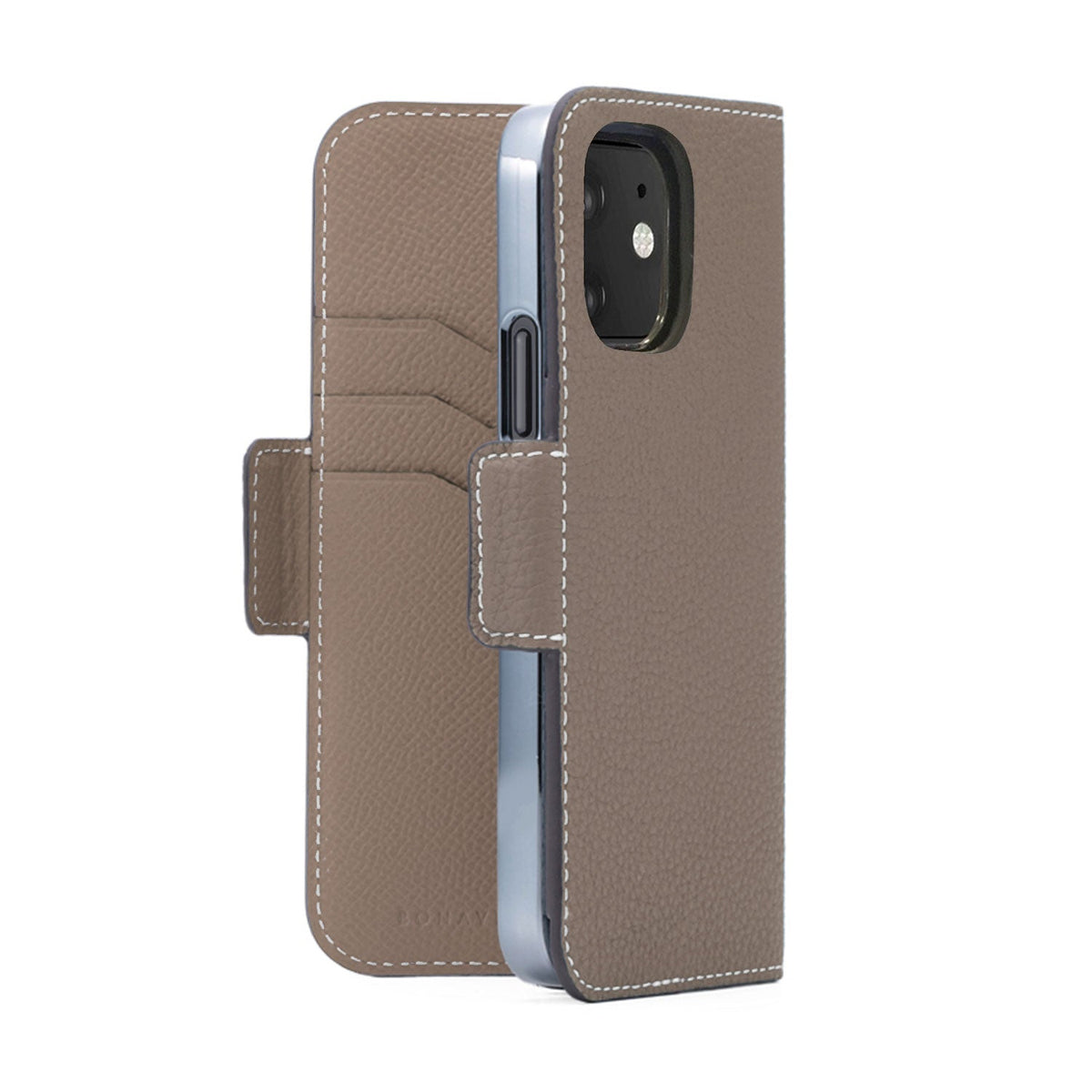 iPhone 12 mini Stand Diary Case Shrink Leather (Etoupe)