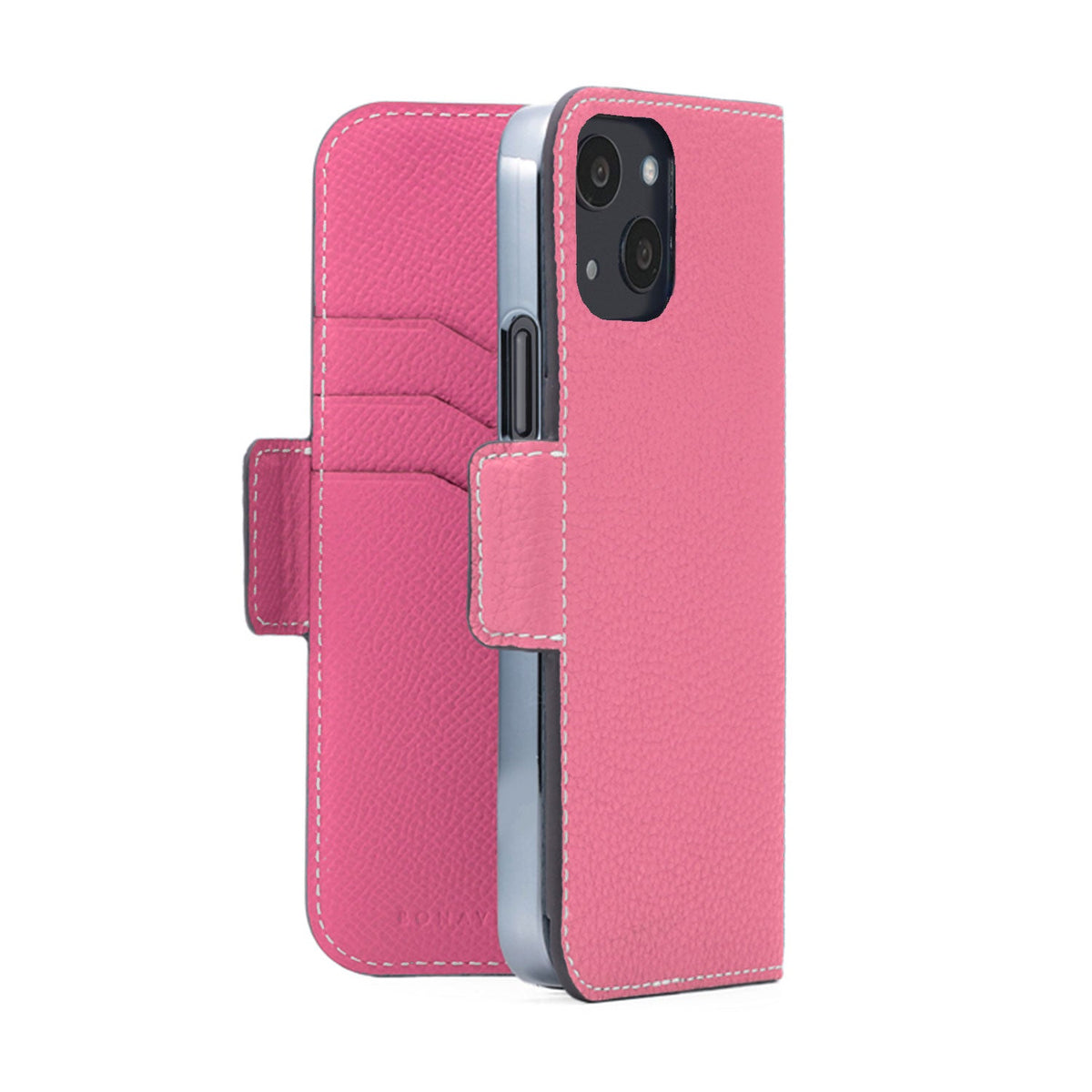 iPhone 13 Stand Diary Case Shrink Leather (Azalee Pink × Fuchsia Pink)