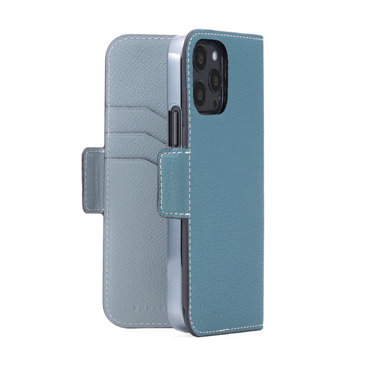 iPhone 13 Pro Stand Diary Case Shrink Leather (Blue Cyan × Blue Lin)