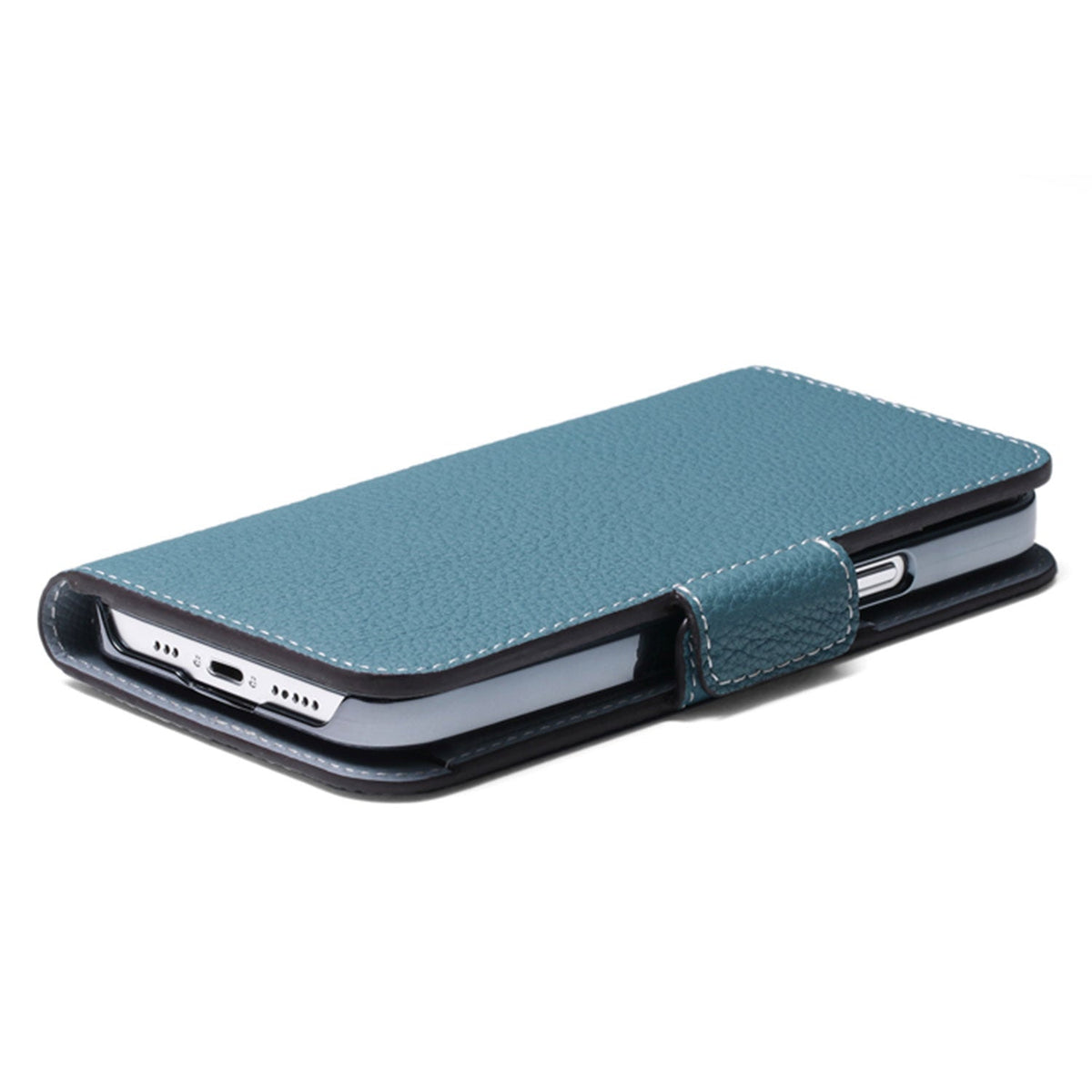 iPhone 13 Pro Stand Diary Case Shrink Leather (Blue Cyan × Blue Lin)